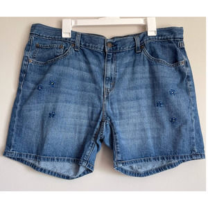 Levi’s Floral Embroidered Denim Short Dark Wash Mid Rise Spring Boho Casual